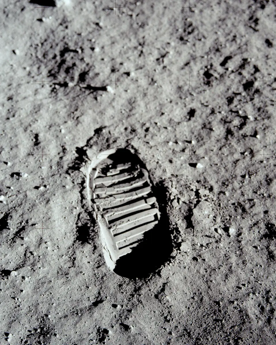 An astronaut’s bootprint in the lunar soil, Apollo 11